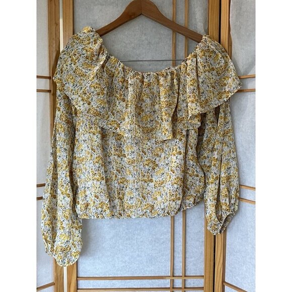 Women’s NWT Yellow Floral Boho One shoulder Blouse Med By ASTR, Prairie, Lined - Picture 9 of 9